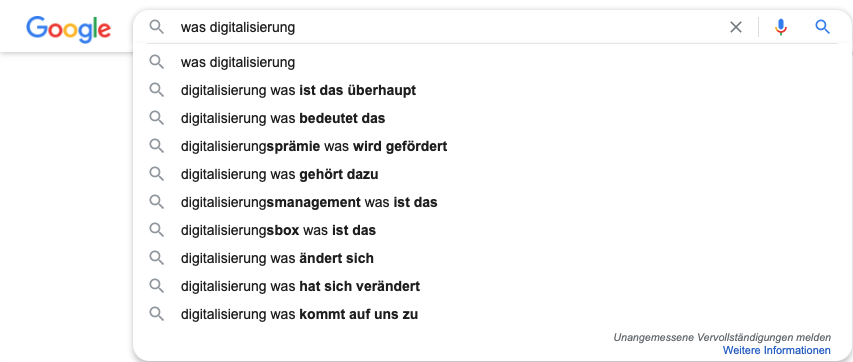 Vorschläge der Google-Suche zu